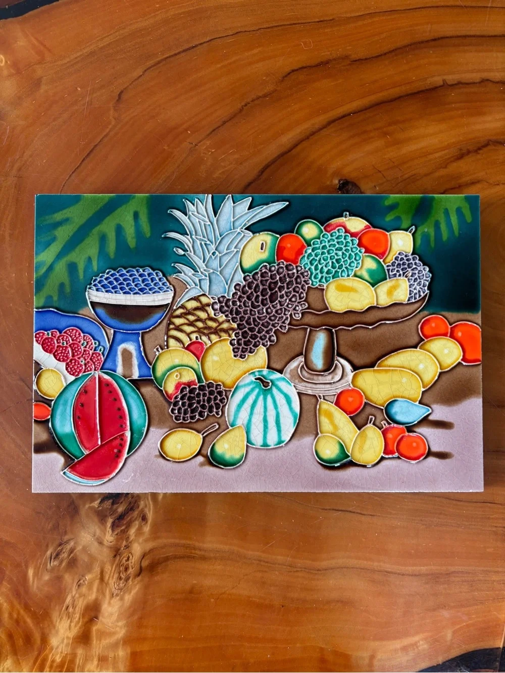 EUC Vintage Hand-Painted Ceramic Tile Tropical Fruit Retro Artwork / Wall Art
